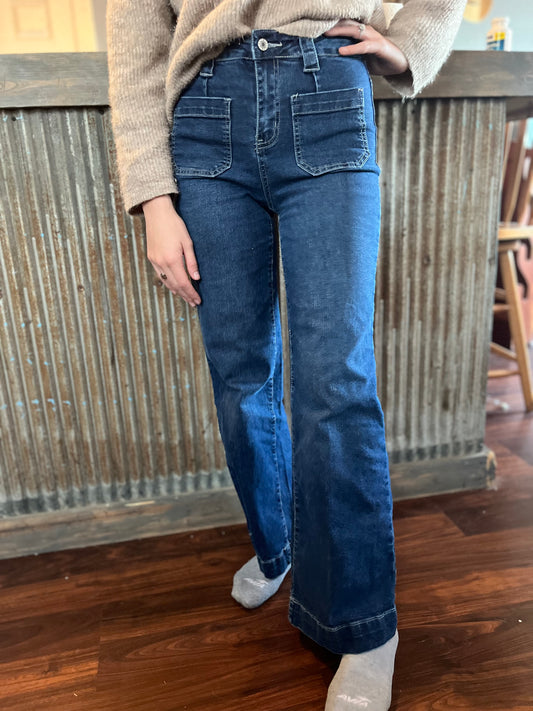 Wide Leg Pocketed High Waist Jeans